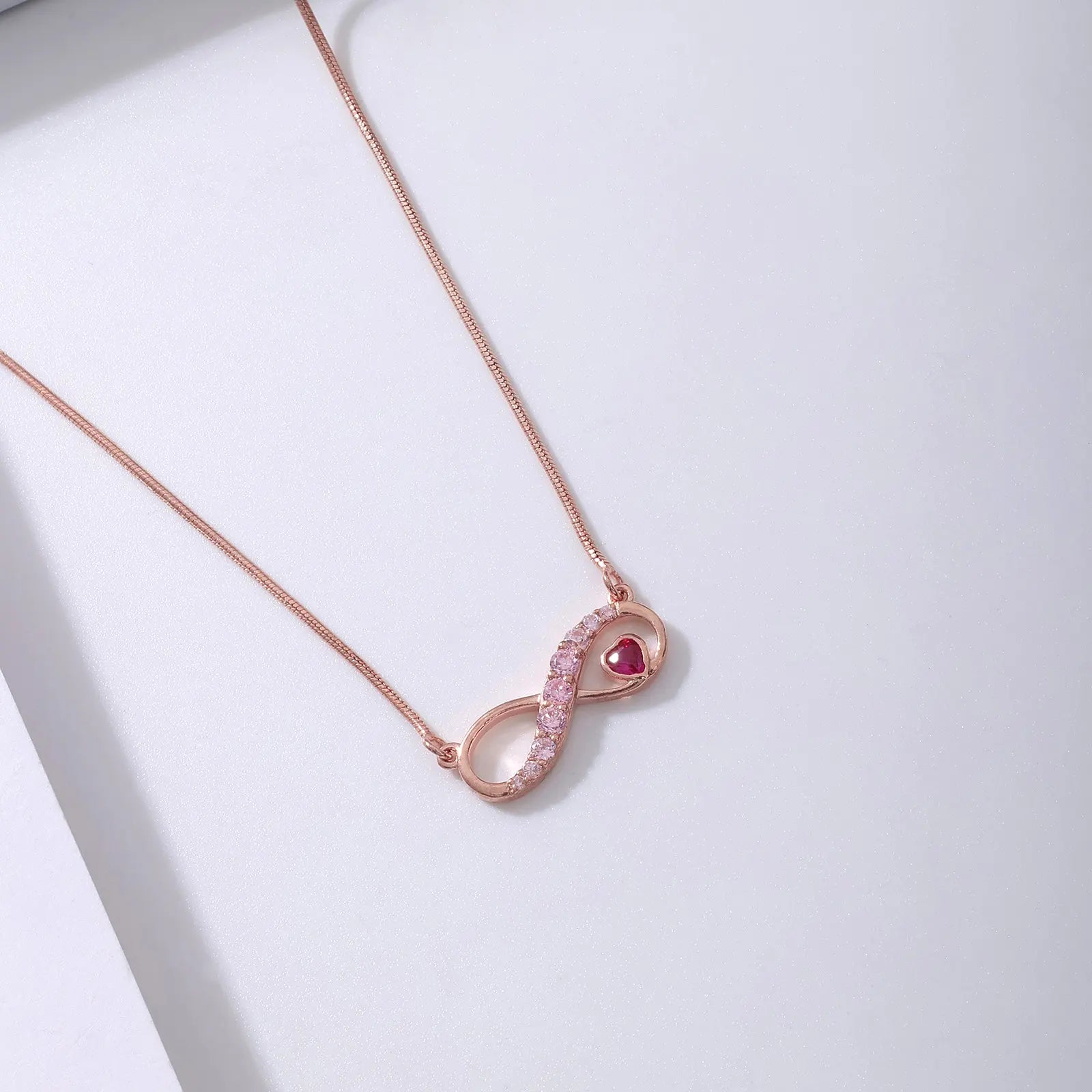 Rose Gold Infinity Pink Heart Silver Necklace - Tweov Jewels