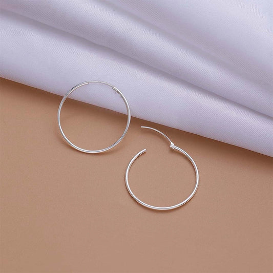 Pure Silver Earrings - Slim & Round Plain Hoop - Tweov Jewels