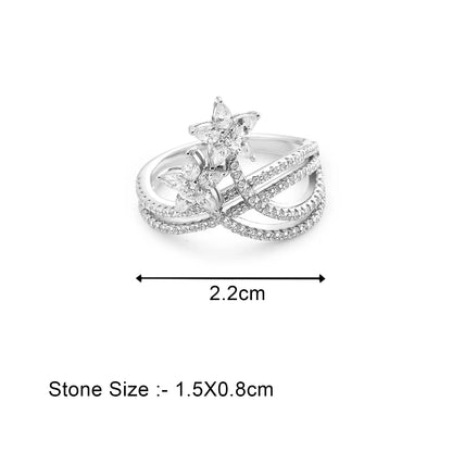 White Dual Floral CZ Ring For Women – 925 Sterling Silver Rhodium Plated