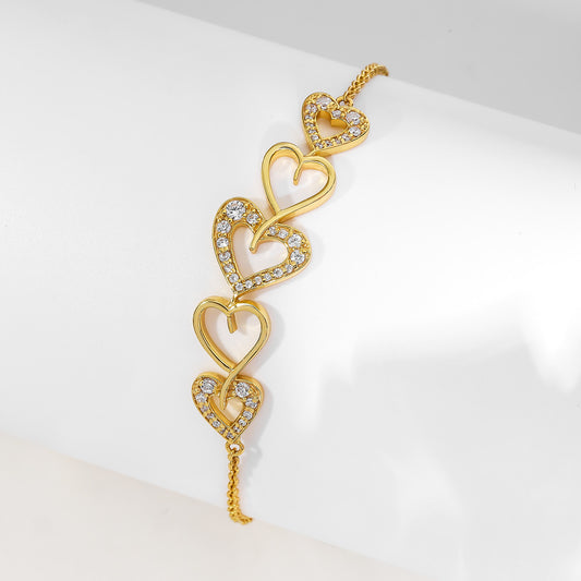 925 Sterling Silver Golden Heart - Shaped Bracelet - Tweov Jewels