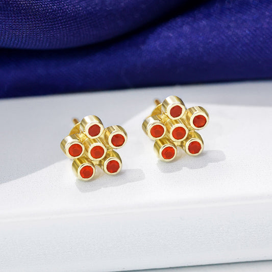 Gold Plated Red CZ Studded Silver Stud - Tweov Jewels