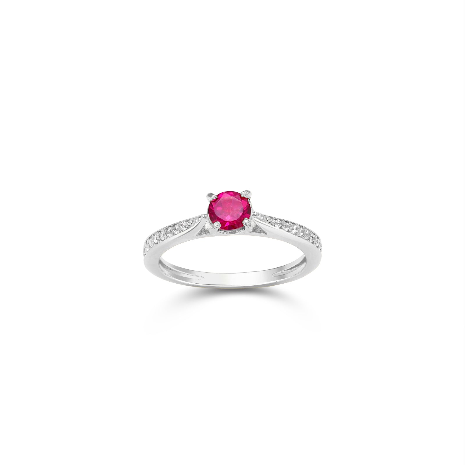 Silver Solitaire CZ Ruby Ring - Tweov Jewels