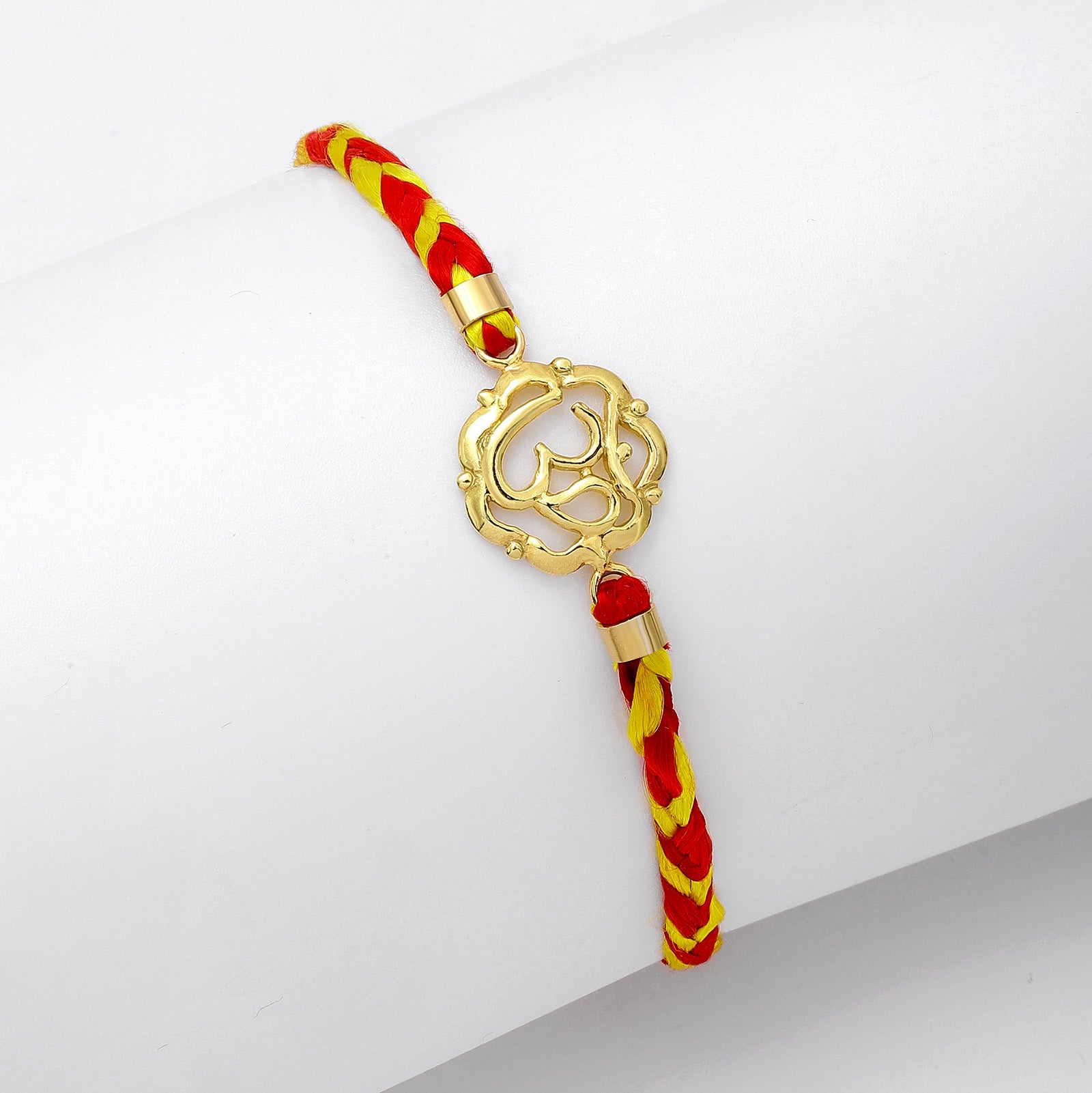 Gold-Plated Floral Design Om Silver Rakhi - Tweov Jewels