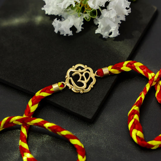 Gold-Plated Floral Design Om Silver Rakhi - Tweov Jewels