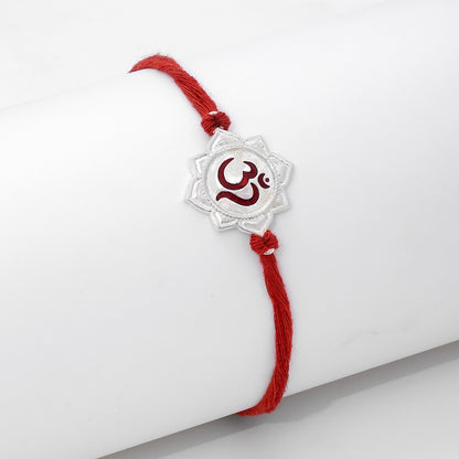 Floral Design Om Silver Rakhi - Tweov Jewels