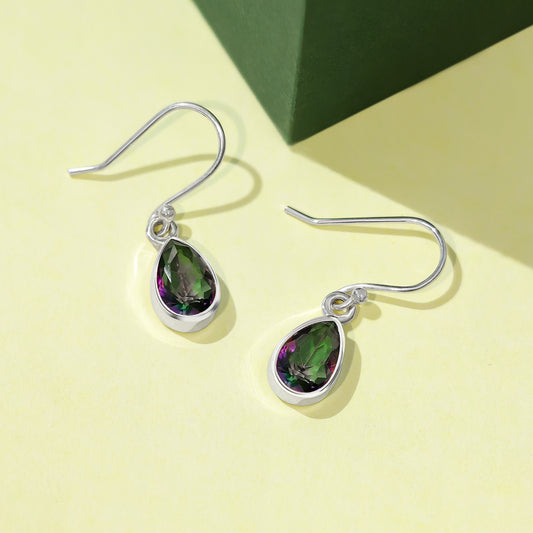 Pure Silver Earrings - Dazzling Dewdrop in Rainbow Topaz - Tweov Jewels