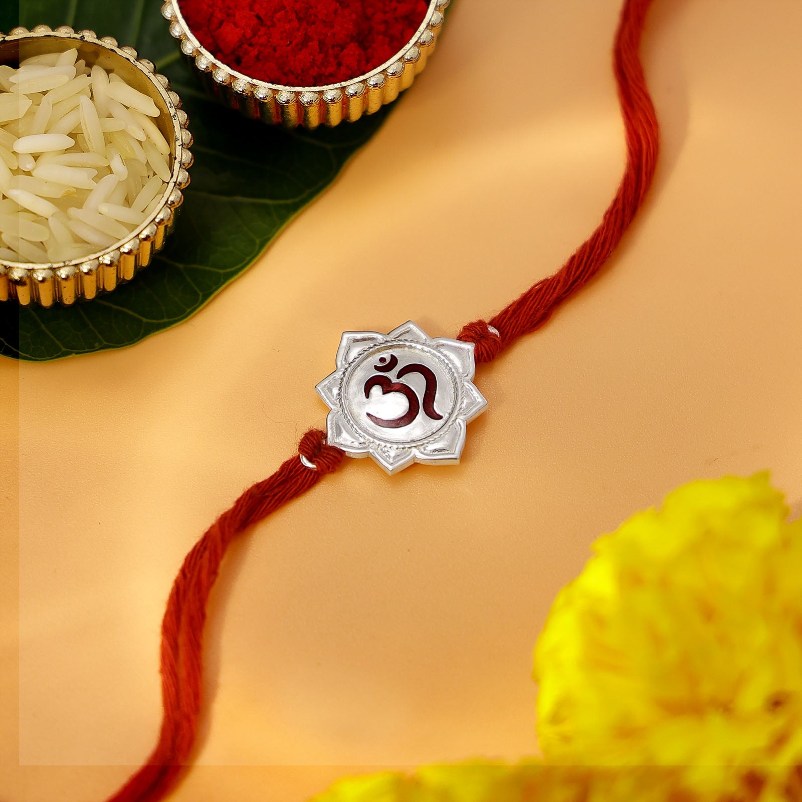 Floral Design Om Silver Rakhi - Tweov Jewels