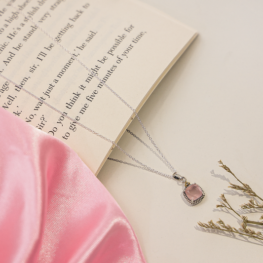 Pure Silver Necklace - Serene Rose Quartz Pendant - Tweov Jewels
