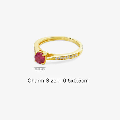 Gold Plated Silver Solitaire CZ Ruby Ring - Tweov Jewels