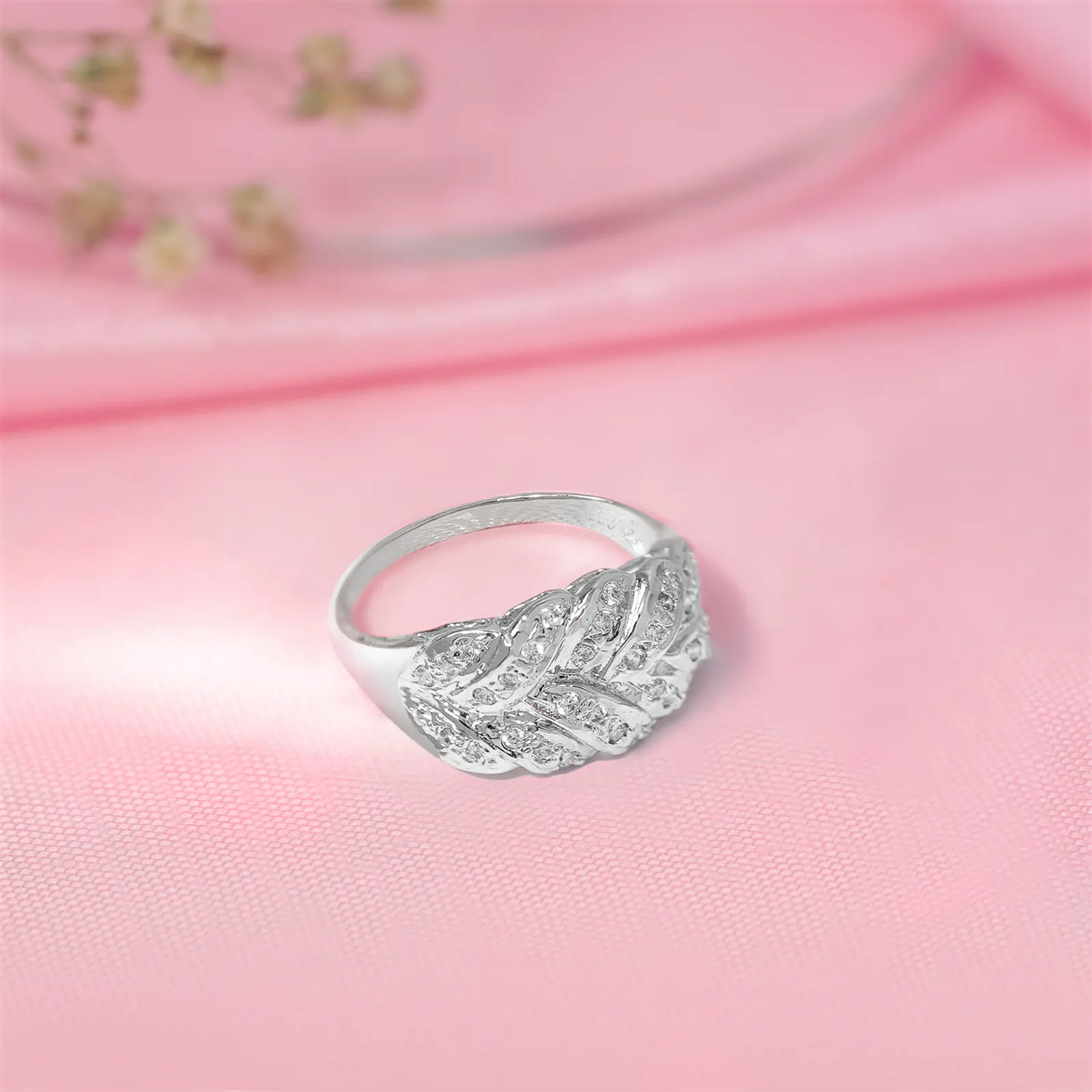 Cubic Zirconia Leaf Silver Ring - Tweov Jewels