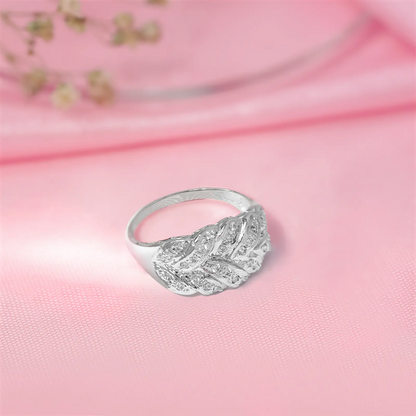 Cubic Zirconia Leaf Silver Ring - Tweov Jewels