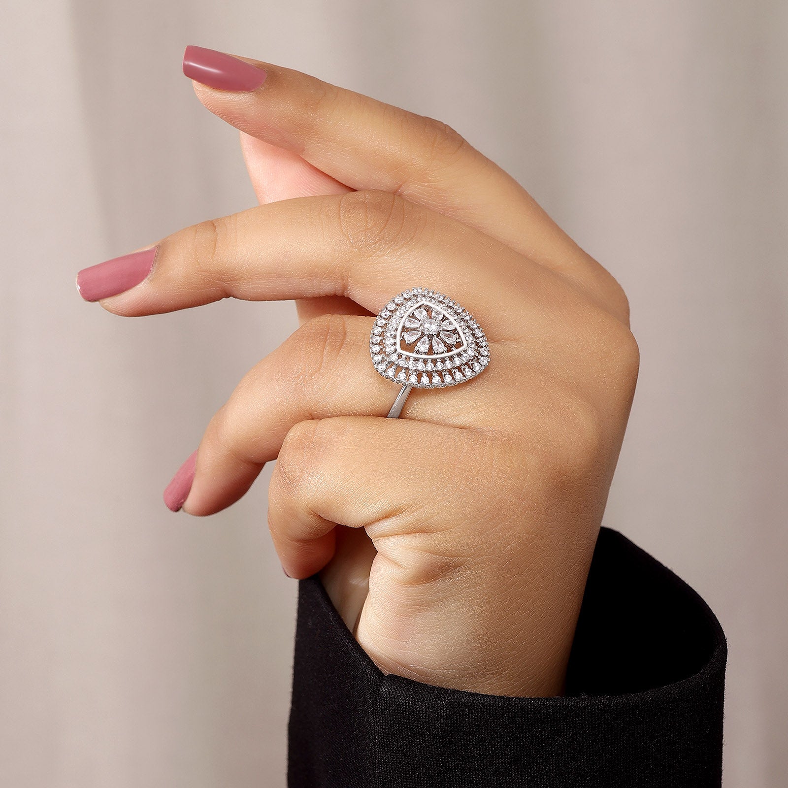 CZ Floral Shape Cluster Women's Silver Ring - Tweov Jewels