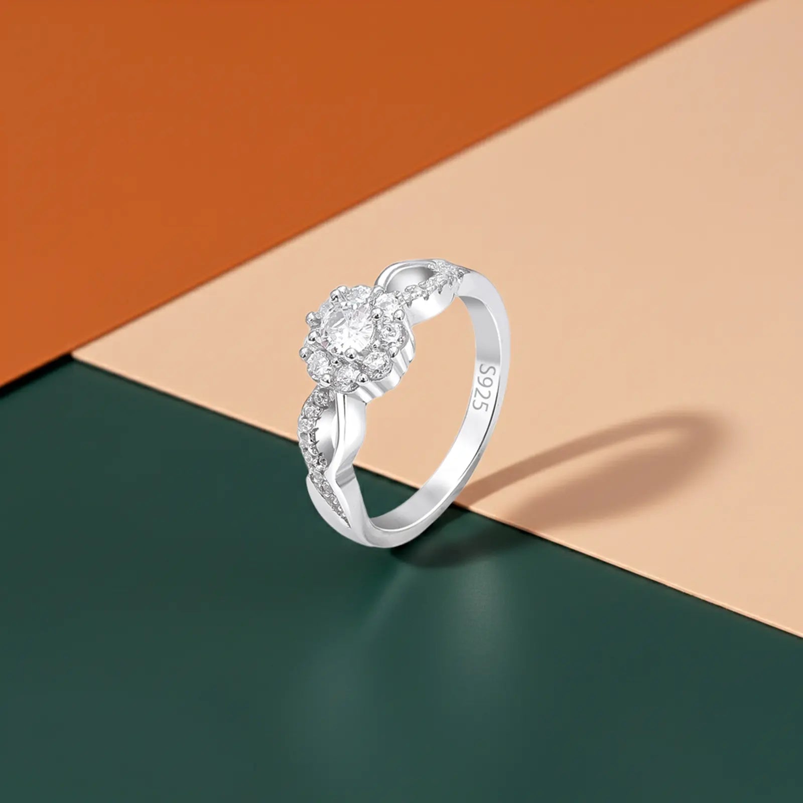 Floral Shaped Halo CZ Silver Ring