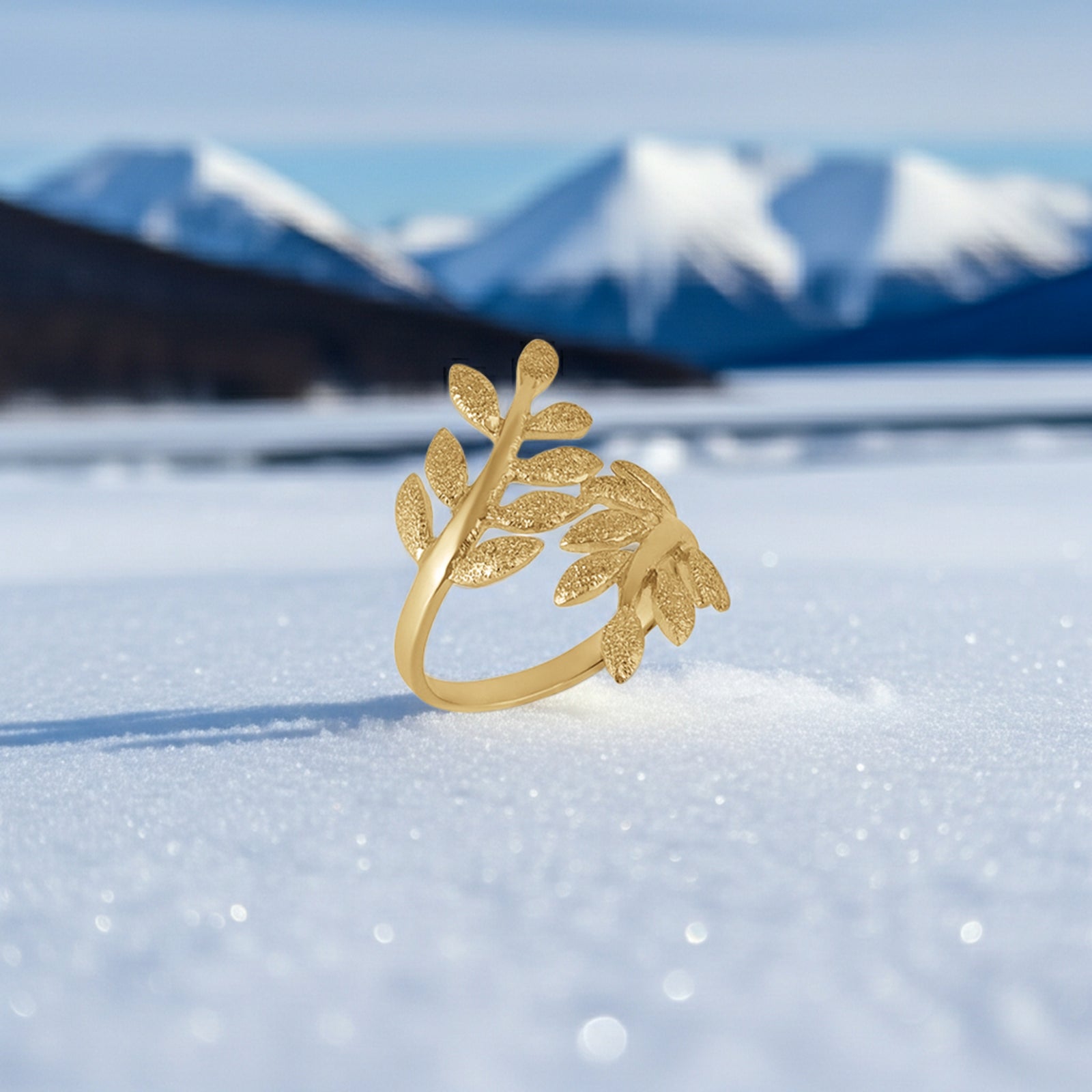 Gold-Plated Simple Leaf Branch Silver Ring