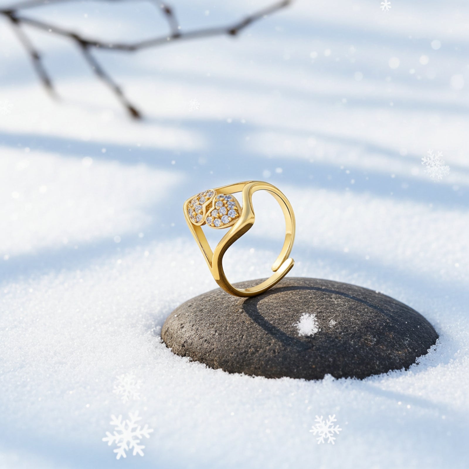 Classic Gold Plated Double Heart Silver Ring