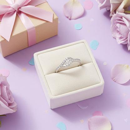 Wavy Zircon Floral Silver Ring