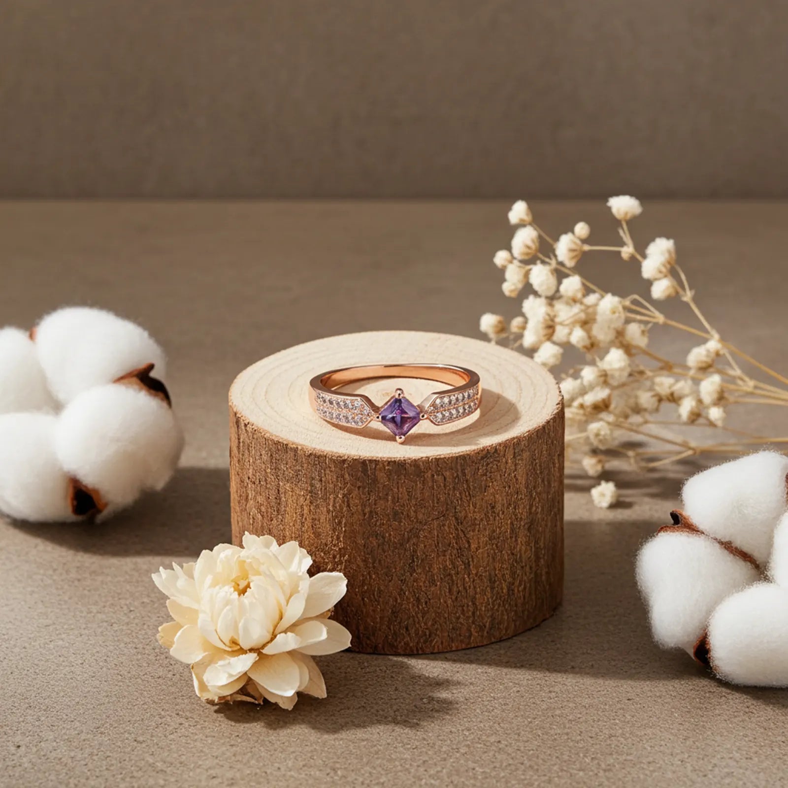 Rose Gold Plated Purple Stone Silver Ring