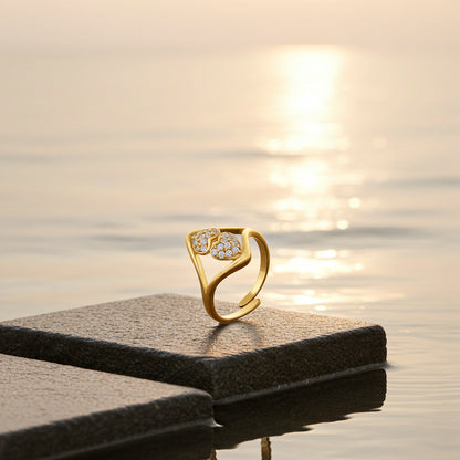 Classic Gold Plated Double Heart Silver Ring