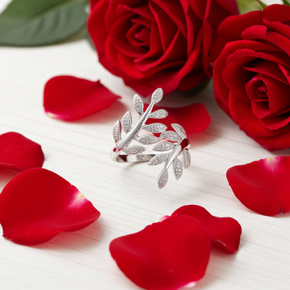 Silver Simple Leaf Branch Silver Ring