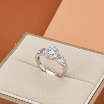 Floral Shaped Halo CZ Silver Ring