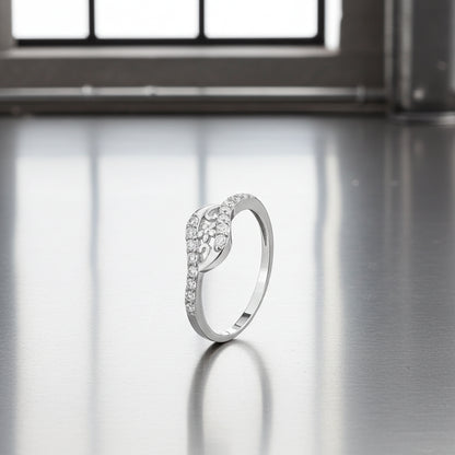 Wavy Zircon Floral Silver Ring