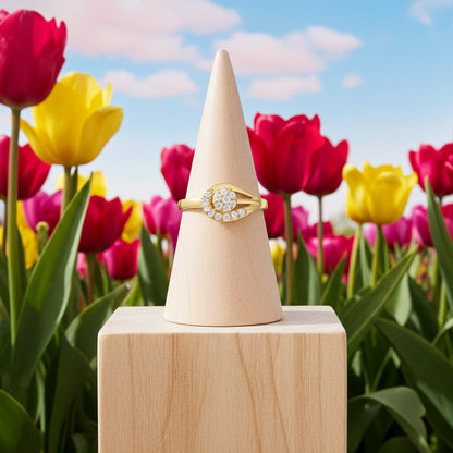 Gold Toned Floral Silver Ring