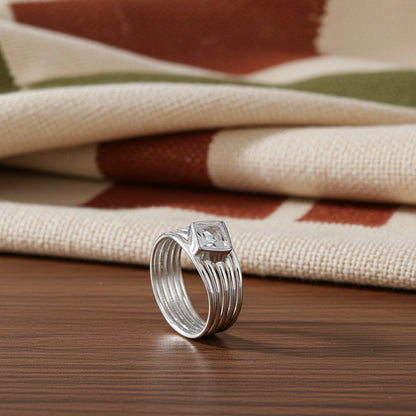 Simple Silver CZ Studded Finger Ring