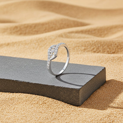 Wavy Zircon Floral Silver Ring