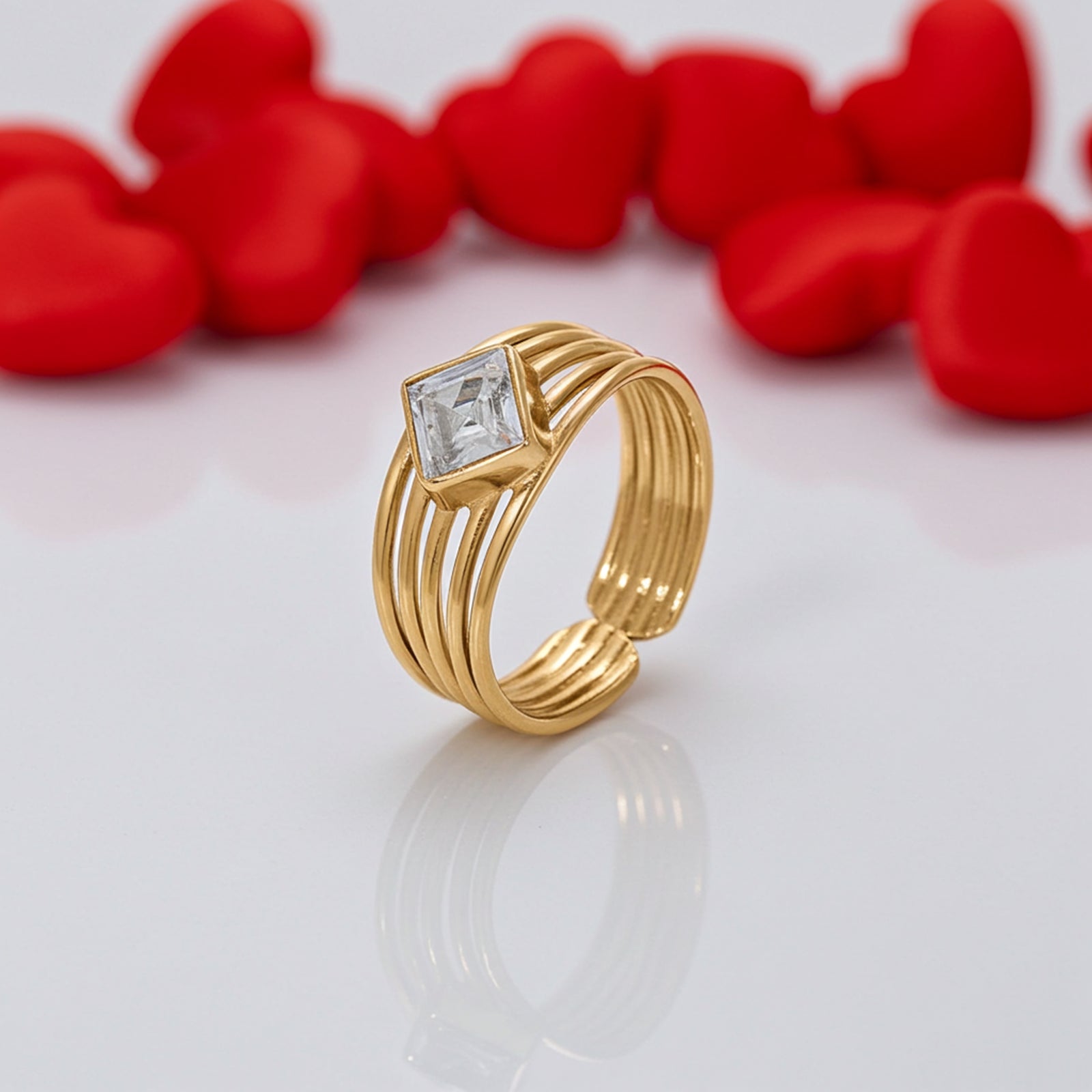 Gold Plated Simple CZ Studded Silver Ring