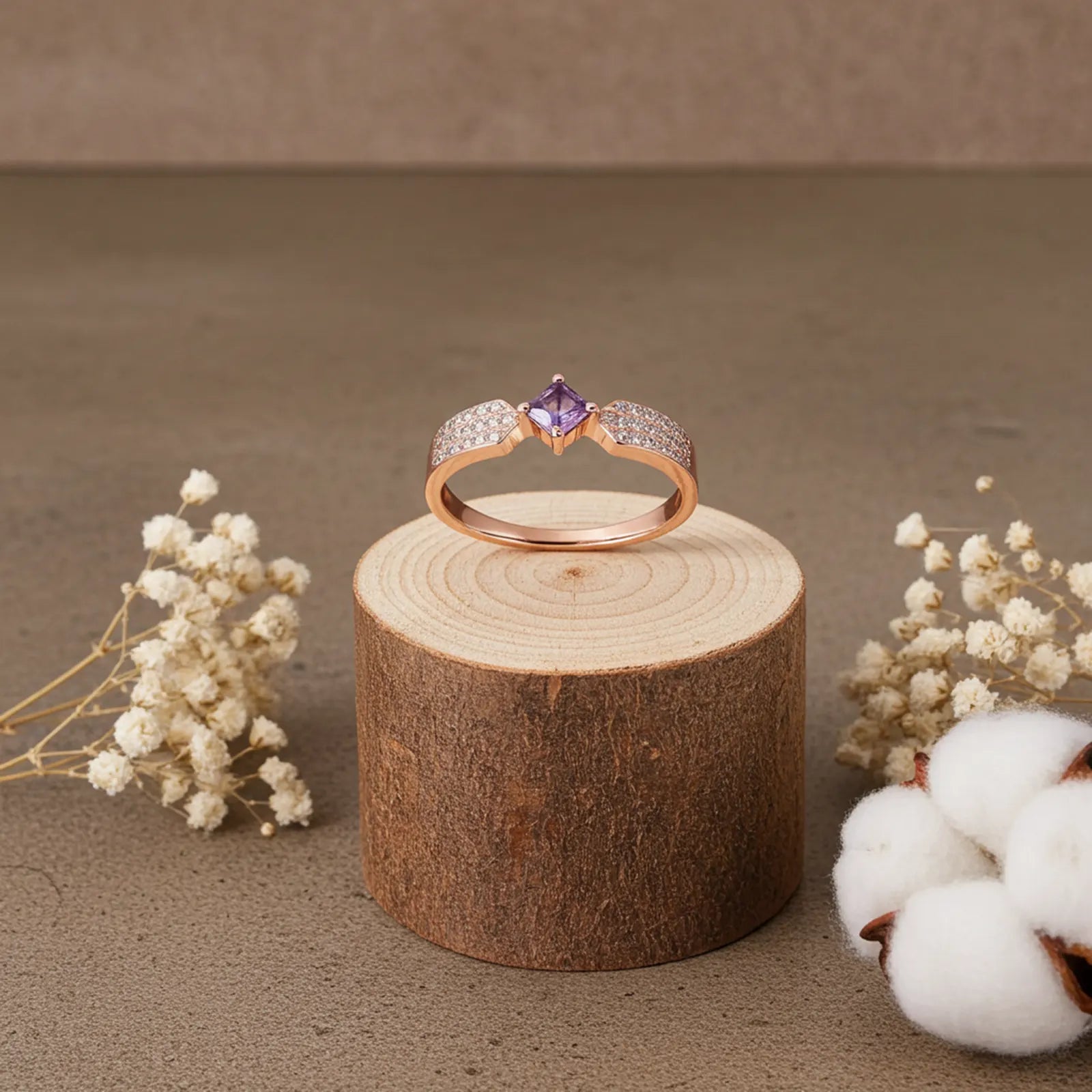 Rose Gold Plated Purple Stone Silver Ring