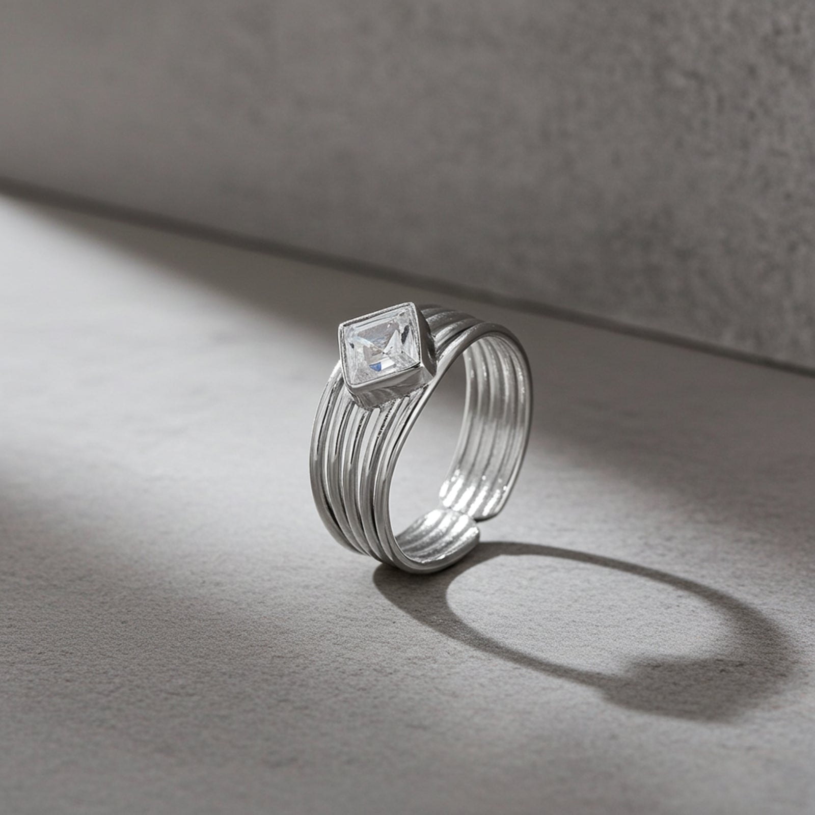 Simple Silver CZ Studded Finger Ring