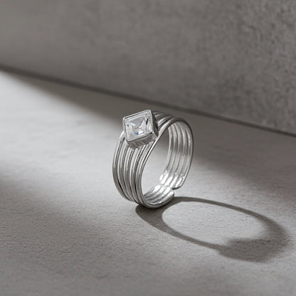 Simple Silver CZ Studded Finger Ring