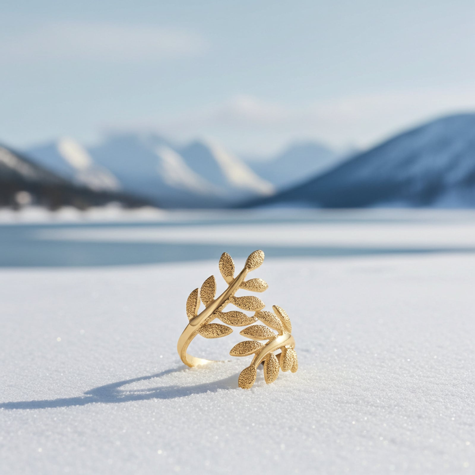 Gold-Plated Simple Leaf Branch Silver Ring
