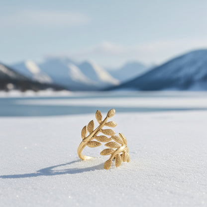 Gold-Plated Simple Leaf Branch Silver Ring