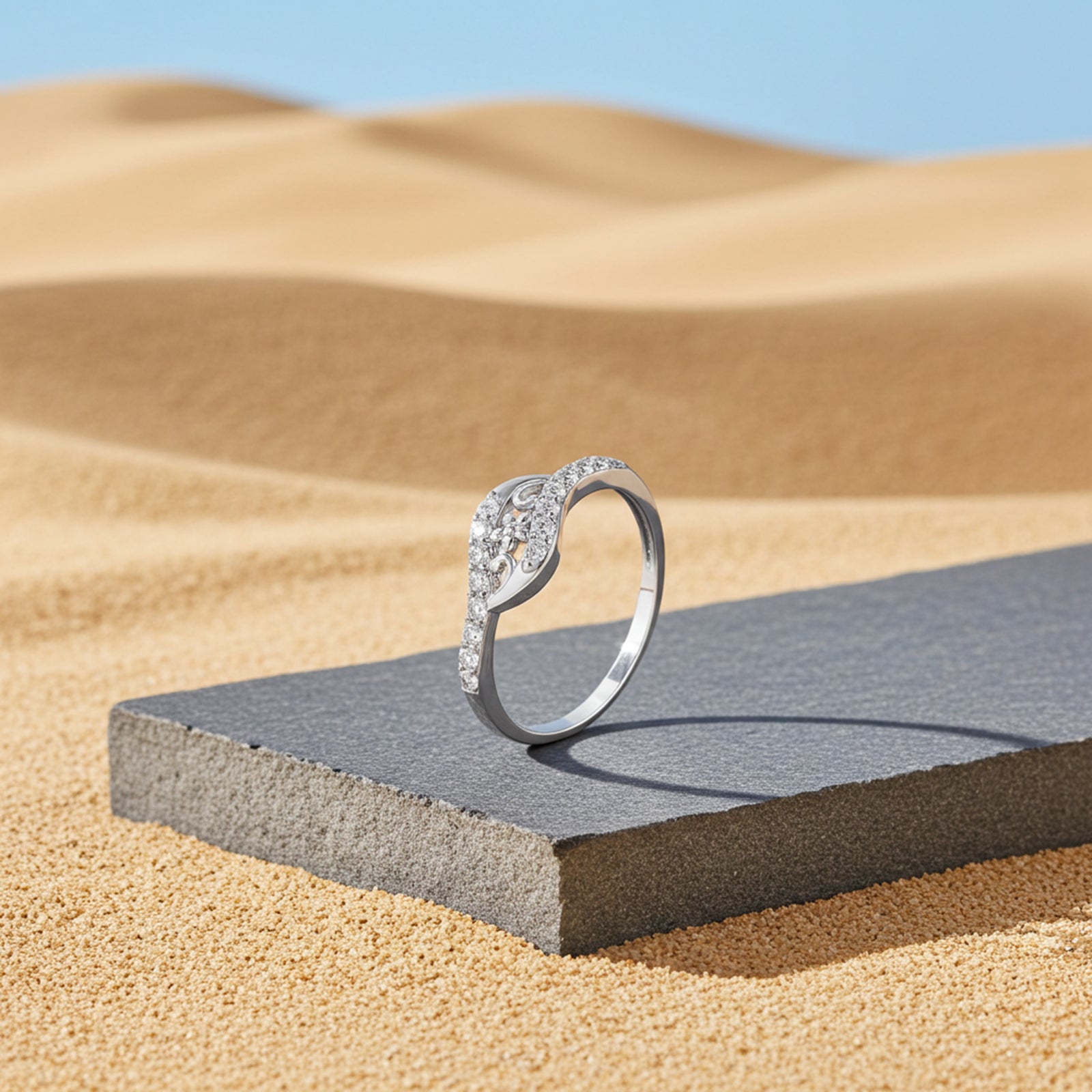 Wavy Zircon Floral Silver Ring