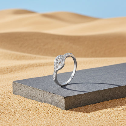 Wavy Zircon Floral Silver Ring
