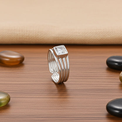 Simple Silver CZ Studded Finger Ring