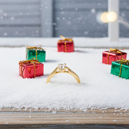 Gold Plated Round Solitaire Silver Ring