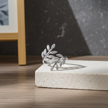 Silver Simple Leaf Branch Silver Ring