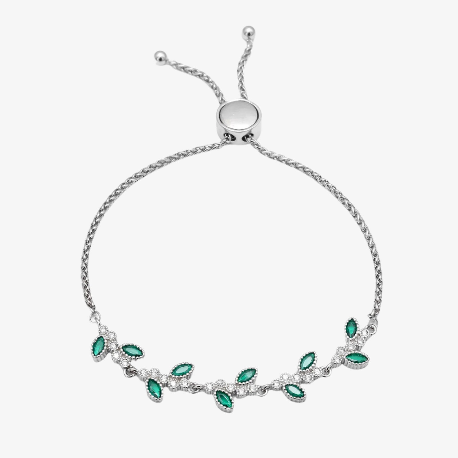 Silver Green Floral Leaf Silver Bracelet - Tweov Jewels
