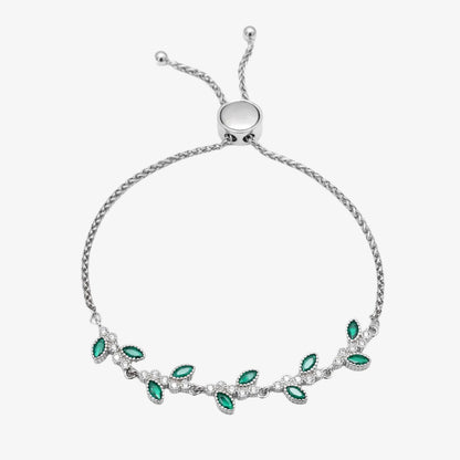 Silver Green Floral Leaf Silver Bracelet - Tweov Jewels