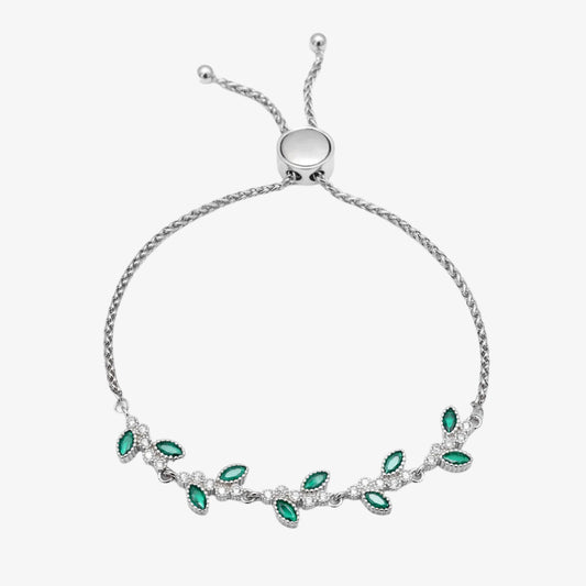 Silver Green Floral Leaf Silver Bracelet - Tweov Jewels