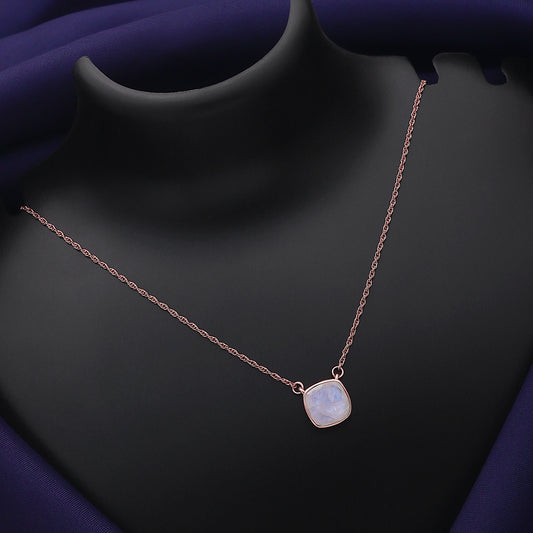 Pure Silver Necklace - Rosy White Quartz Pendant Necklace - Tweov Jewels
