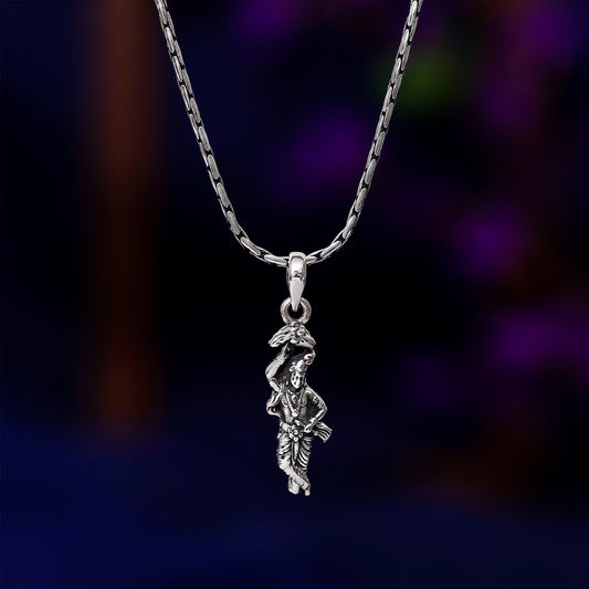 Shri Krishna Silver Pendant with Box Chain - Tweov Jewels