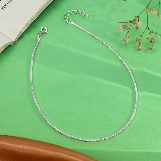 925 Sterling Silver Brick Chain Silver Anklet - Tweov Jewels