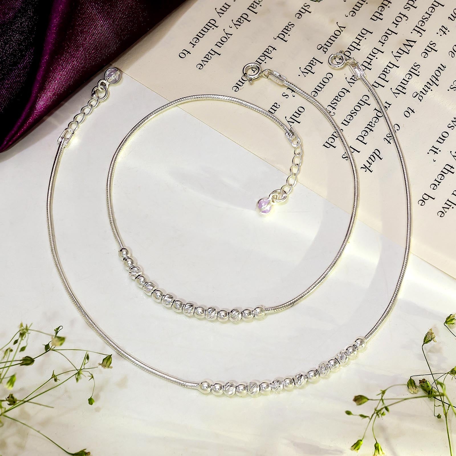 Minimalist Ball Beaded Silver Anklet - Tweov Jewels