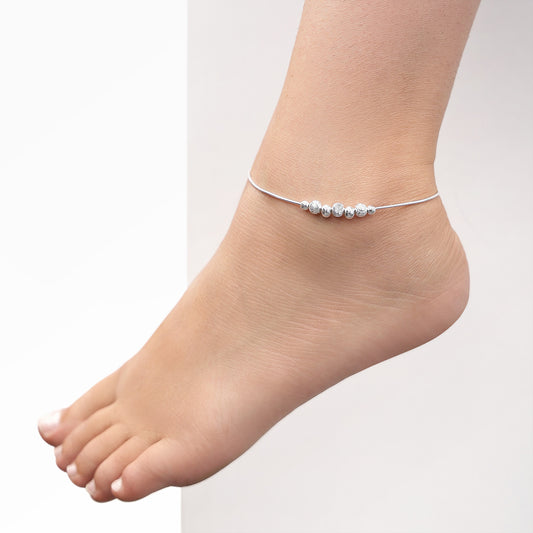 Pure 925 Silver Anklet - String of Shimmer Beads - Tweov Jewels