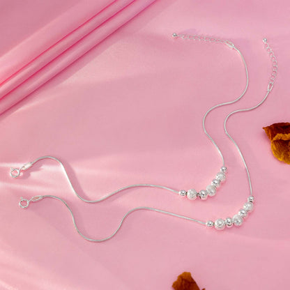 Pure 925 Silver Anklet - String of Shimmer Beads - Tweov Jewels