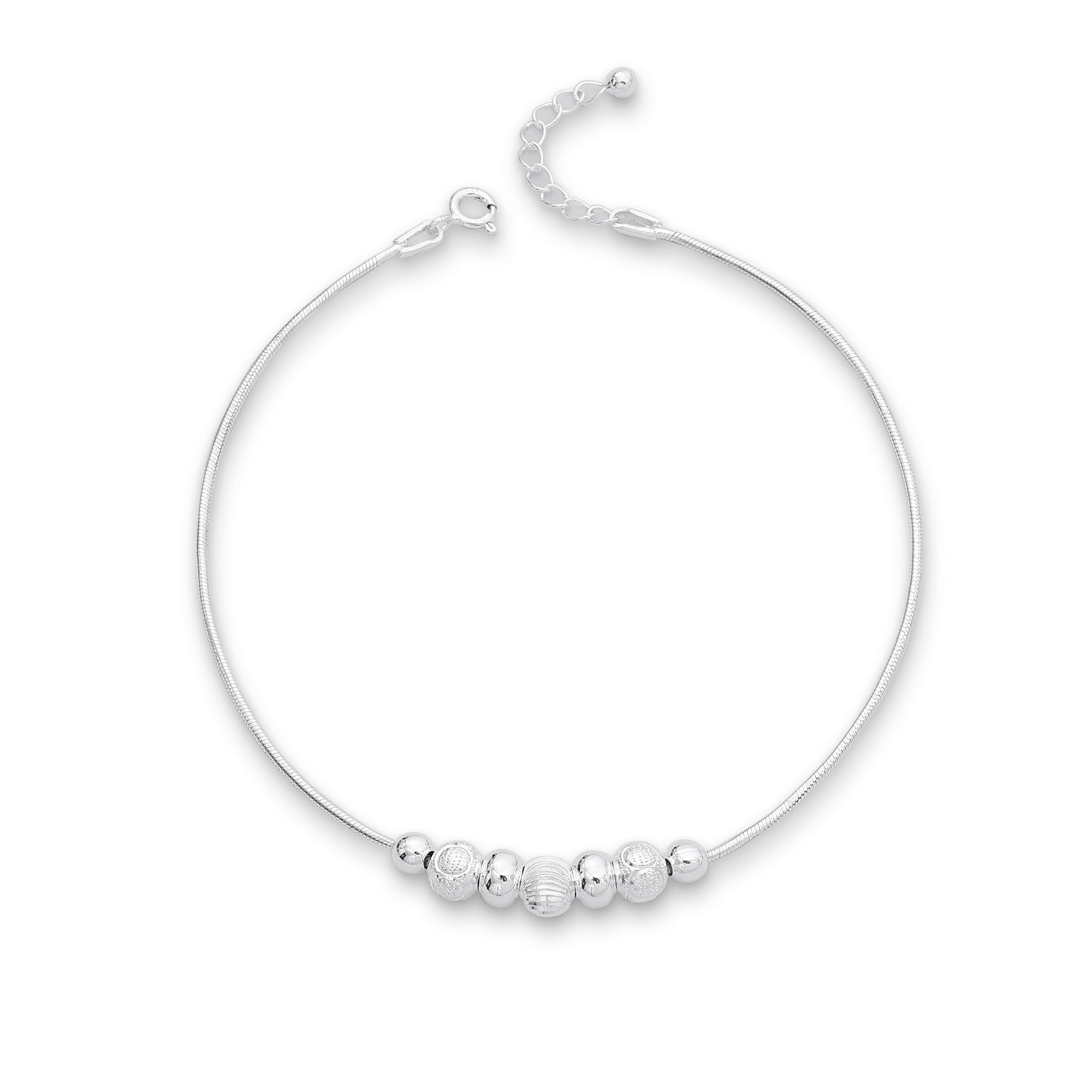 Pure 925 Silver Anklet - String of Shimmer Beads - Tweov Jewels