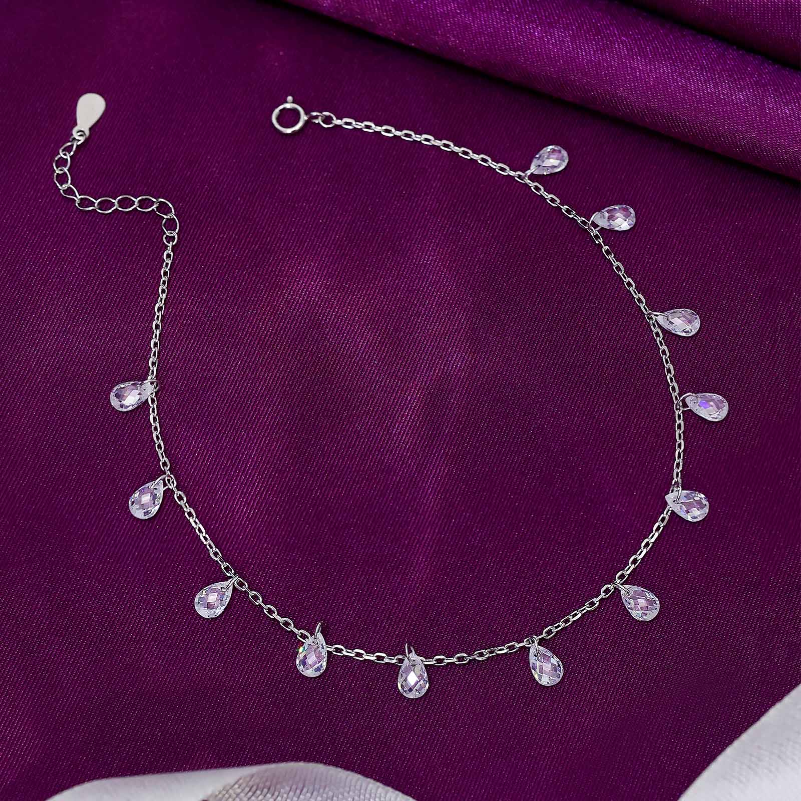 Raindrop Crystal Silver Chain Anklet - Tweov Jewels